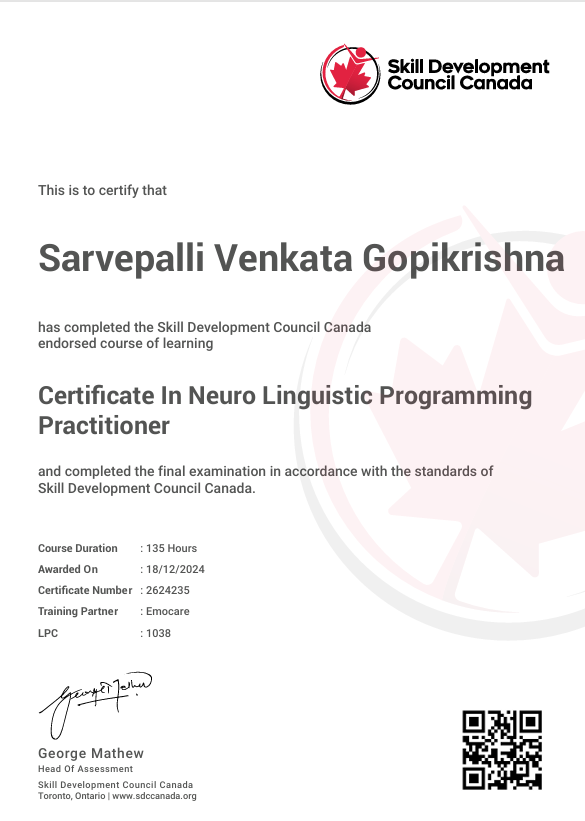 Certificate in Neuro Linguistic Programming